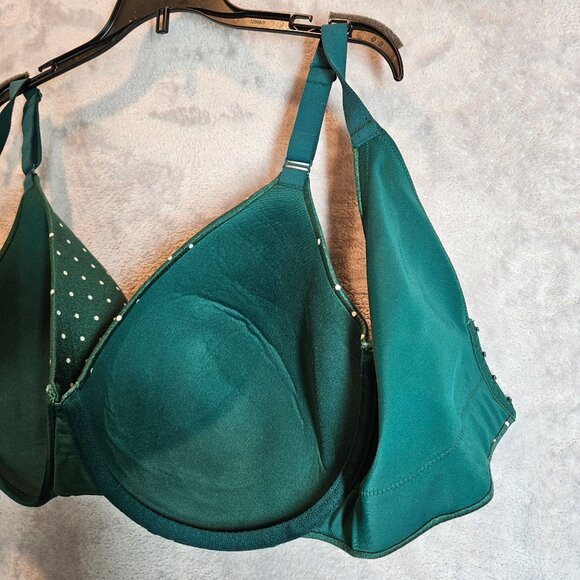 Cacique Polka Dot Full Coverage Lightly Lined Bra 40F Green Adjustable Straps - Picture 12 of 16